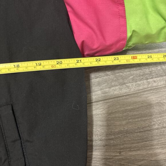 Vtg Retro Ski Jacket Womens Medium Downhill Racer Puffer 80s Blk Neon Pink Green - Picture 3 of 5